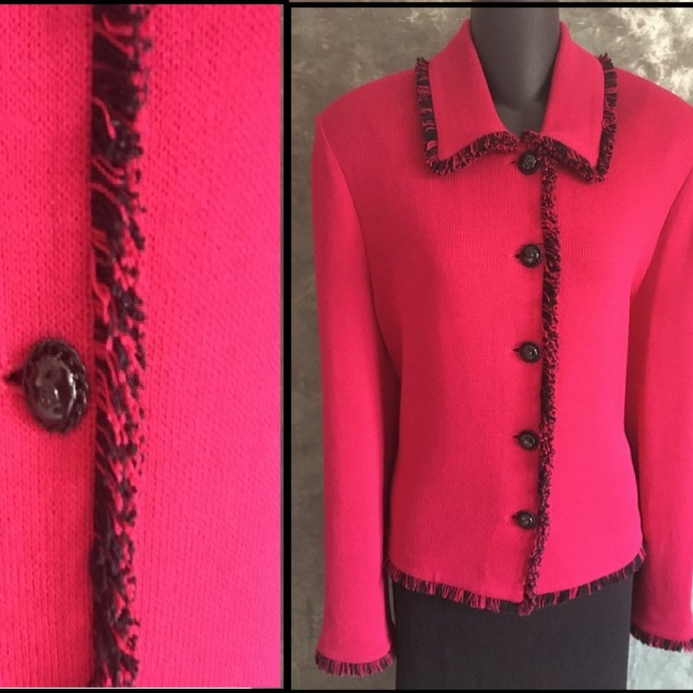 st john pink fringe knit jacket size 12